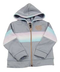 Lila-růžovo-modrá propínací mikina se srdíčkem a kapucí 