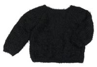 Černý chlupatý vlněný svetr 