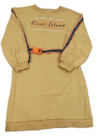 Béžové teplákové šaty s nápisy a páskem River Island