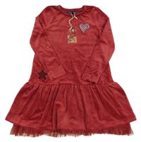 Nové - Vínové plyšové šaty s výšivkami Pocopiano