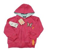 Nové - Fuchsiová propínací mikina s motýlkem a kapucí Crafted