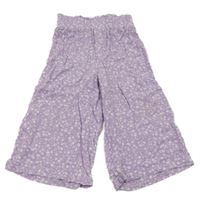Lila-bílé květované culottes kalhoty 