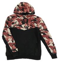 Černo-béžovo-starorůžová mikina s army kapucí a rukávy George