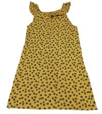 Okrovo-černo-růžové šaty s leopardím vzorem a volánky 