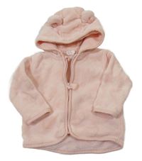 Růžová plyšová propínací mikina se srdíčky a kapucí H&M