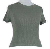Dámské khaki žebrované crop tričko H&M