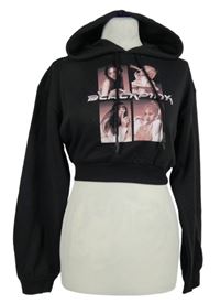 Dámská černá crop mikina s potiskem a kapucí H&M