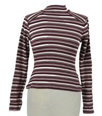 Dámské vínovo-bílé pruhované crop triko Primark 