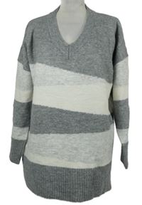 Dámský šedo-bílý pruhovaný svetr Papaya 