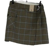 Nové - Dámská béžovo-modrá kostkovaná sukně s kapsou a páskem TU