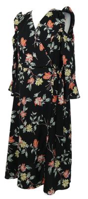 Dámské černé květované šaty s průstřihy a páskem Simply Be 