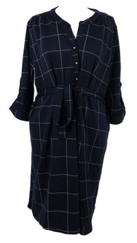 Nové - Dámské tmavomodré kostkované šaty s páskem Dunnes 