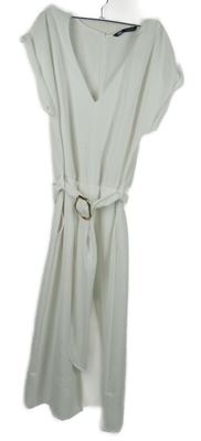 Dámské bílé midi šaty s páskem a rozparkem Zara