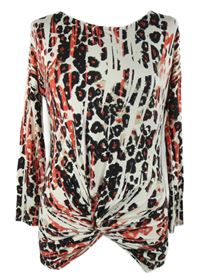 Dámské smetanovo-černo-červené vzorované triko s řasením K&D