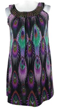 Dámská černo-fialovo-zelená vzorovaná tunika s cvočky PussyCAT 