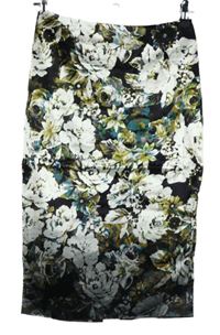 Dámská černo-bílá květovaná pouzdrová sukně Miss Selfridge 