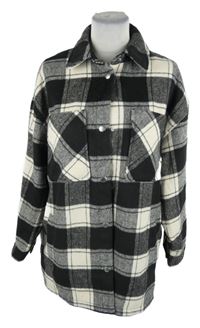 Dámská černo-smetanová kostkovaná flaušová košilová oversize bunda H&M
