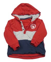 Červeno-šedo-tmavomodré triko s potiskem a kapucí Matalan