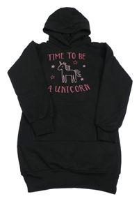 Černé teplákové šaty s jednorožcem a kapucí Y.F.K.