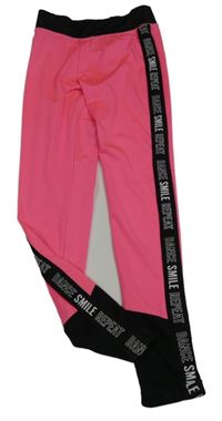 Neonově růžovo-černé sportovní legíny s nápisy Ergeenomixx