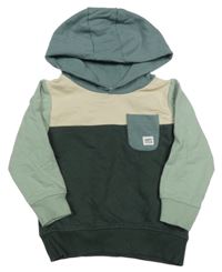 Béžovo-khaki-zelená mikina s kapsou a kapucí Topomini