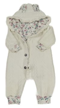 Bílá tepláková podšitá kombinéza s kapucí 