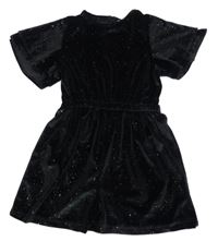 Černý sametový kraťasový overal se třpytkami F&F