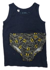 2Set - Tmavomodré spodní tílko + šedožluté slipy s Batmanem 