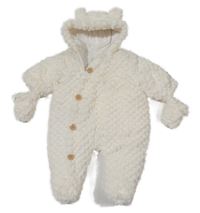 Smetanová zateplená chlupatá kombinéza s kapucí Mothercare