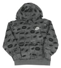 Šedá mikina s logy a kapucí Nike