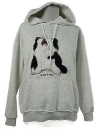 Dámská šedá melírovaná mikina s kočkou a kapucí 