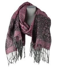 Dámská světelerůžovo-černý vzorovaný šátek s třásněmi 