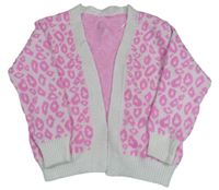 Bílo-neonově růžový leopardí pletený cardigan George