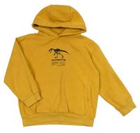 Hořčicová mikina s kostrou dinosaura s kapucí Next
