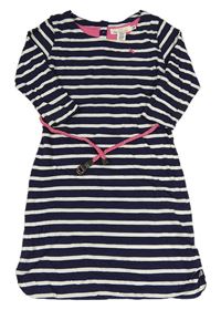Tmavomodro-bílé pruhované bavlněné šaty s páskem H&M