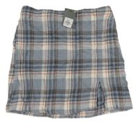Nové - Šedo-bílo-růžovo-modrá kostkovaná sukně Primark