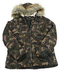 Khaki-hnědá army šusťáková zimní bunda s kapucí New Look