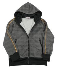 Šedo-černá vzorovano/kostkovaná propínací mikina s kapucí 