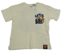 Nové - smetanové tričko s bagrem a nápisy PRIMARK