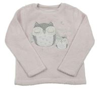 Světlerůžová chlupatá mikina se sovami F&F