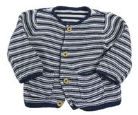 Tmavomodro-bílý pruhovaný propínací svetr M&S