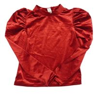 Červené sametové triko s nařasenými rukávy Shein