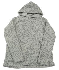 Šedá vzorovaná chlupatá domácí mikina s kapucí 