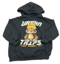 Tmavošedá mikina s tygrem a kapucí Zara