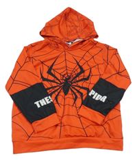 Červeno-černá vzorovaná lehká mikina s pavoukem a kapucí 