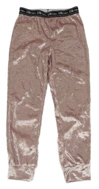 Světlerůžové sametové tepláky s nápisy Matalan