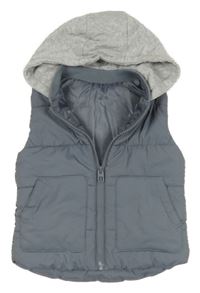Šedá šusťáková zateplená vesta s kapucí 