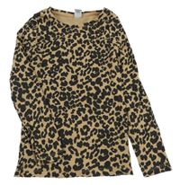 Béžovo-černé leopardí žebrované triko Tu
