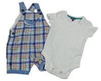 2set - Modro-červené kostkované laclové kraťasy s velrybou + body Maine