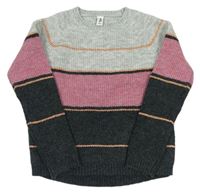 Šedo-růžovo-tmavošedý svetr s třpytkami Yigga